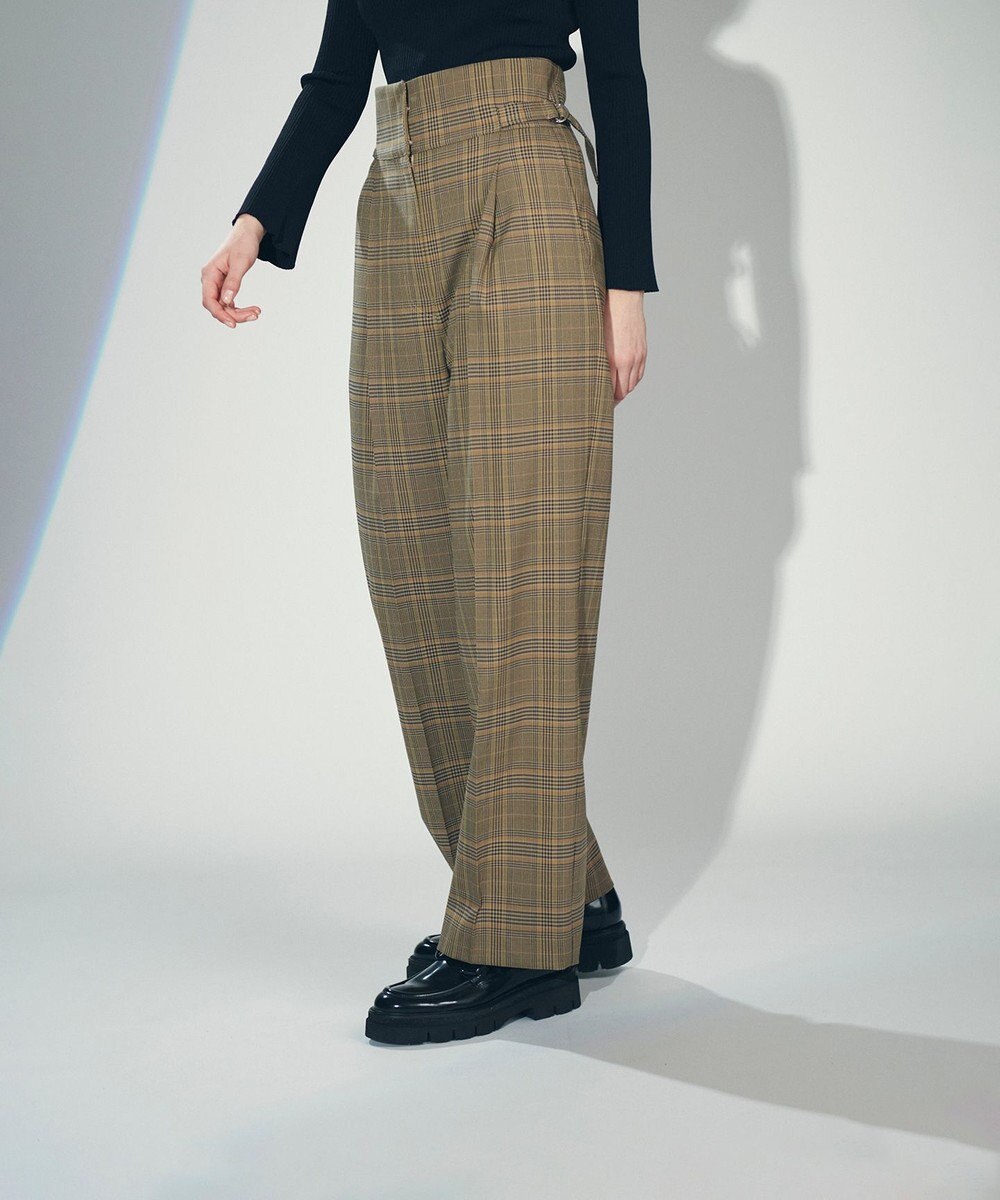 ENFOLD エンフォルド☆ハイウエスト グレンチェックワイドパンツ