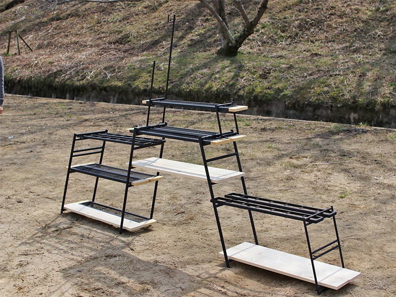 DODテキーラアイアンテーブル脚3つ+手作り棚板+カバーset DODテキーラ