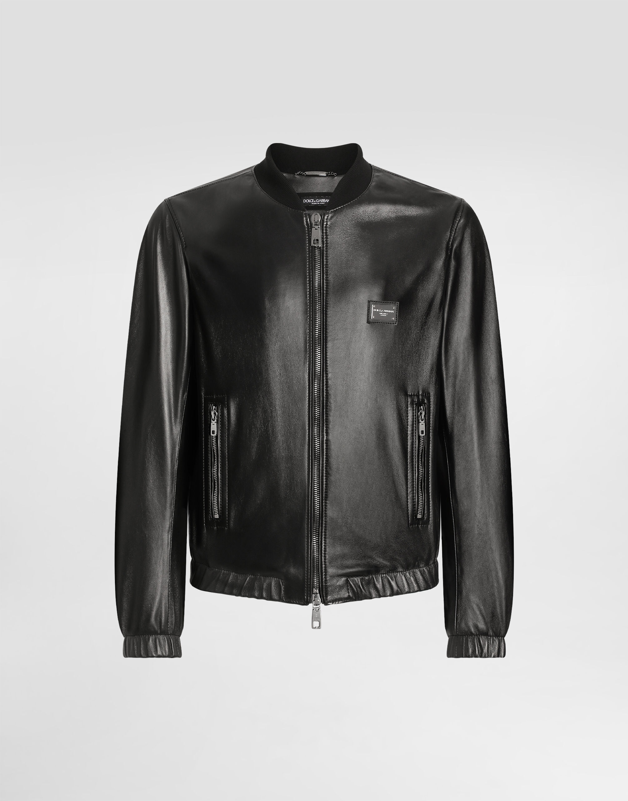 Leather jacket with branded tag in Black for Men | Dolce&Gabbana® US