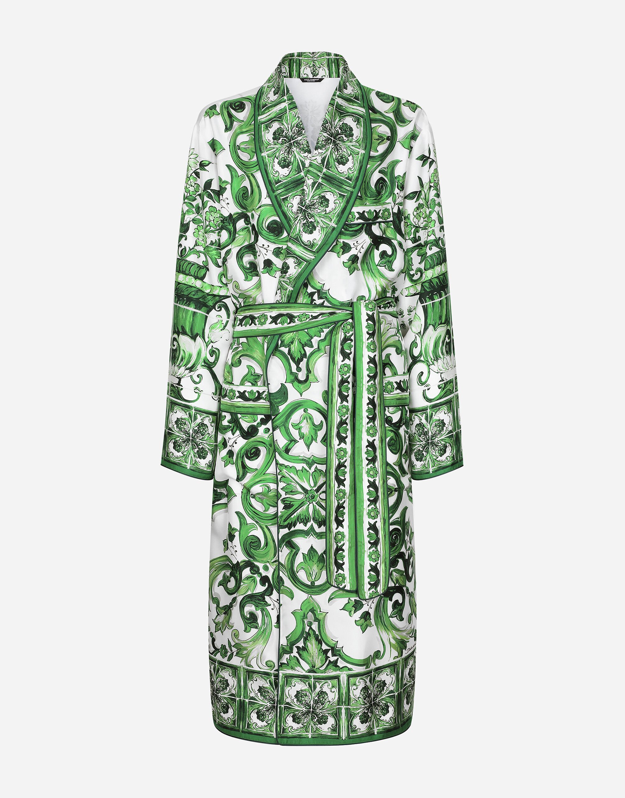 Silk twill robe with majolica print in Print for Men