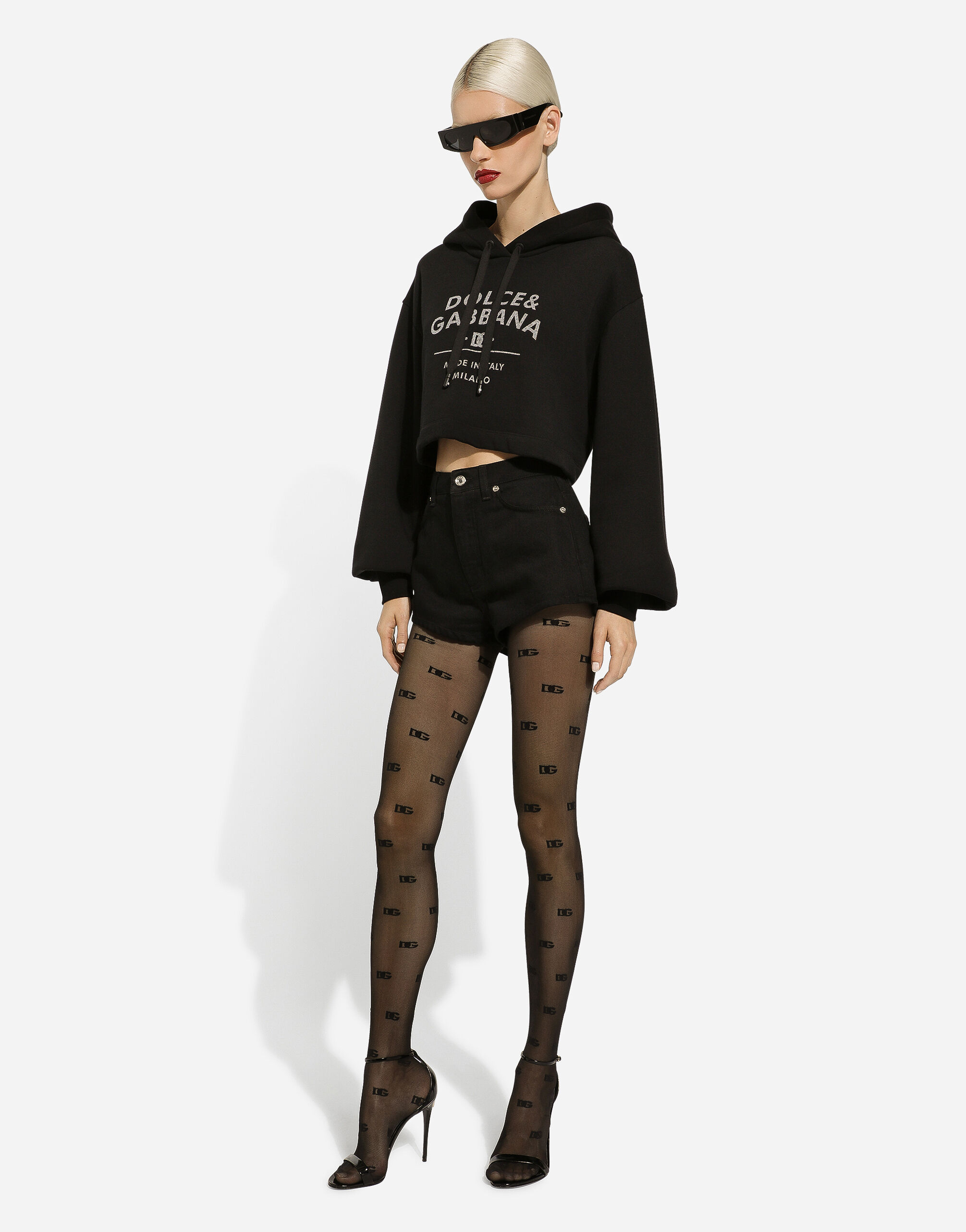 Jersey hoodie with Dolce&Gabbana logo lettering in Black for Women