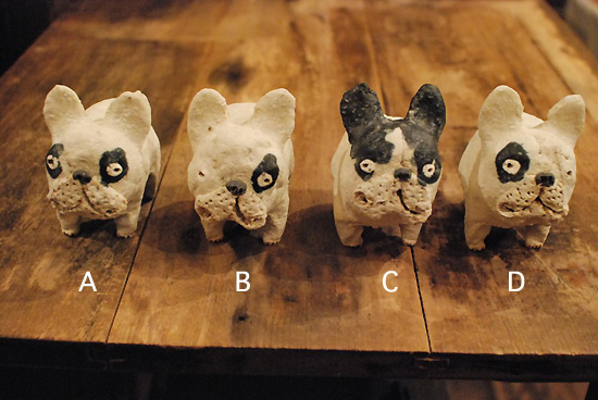 前川幸市 犬 フレンチブルドッグ 置物 陶芸 作家 ボストンテリア 白い