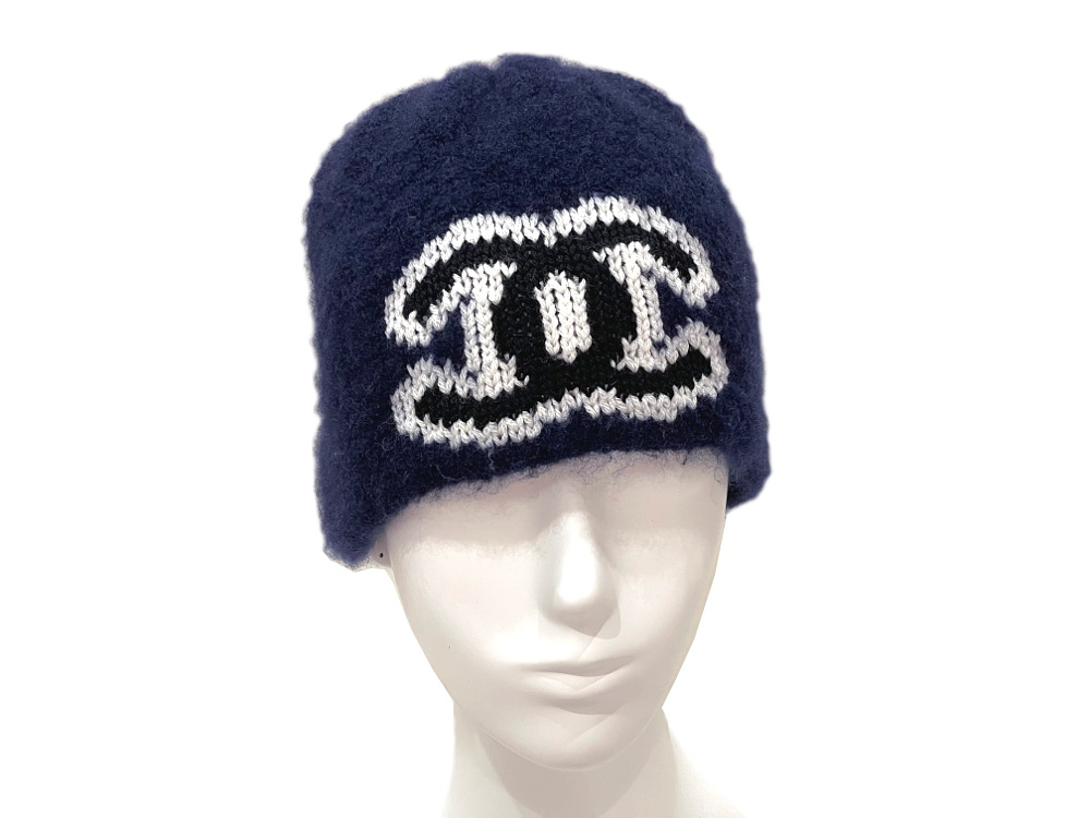 CHANEL ブラックニット帽編み込みデザイン CHANEL ブラックニット帽