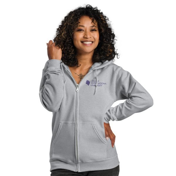 DIU Zip Hoodie (Gray and White) - Dallas International University