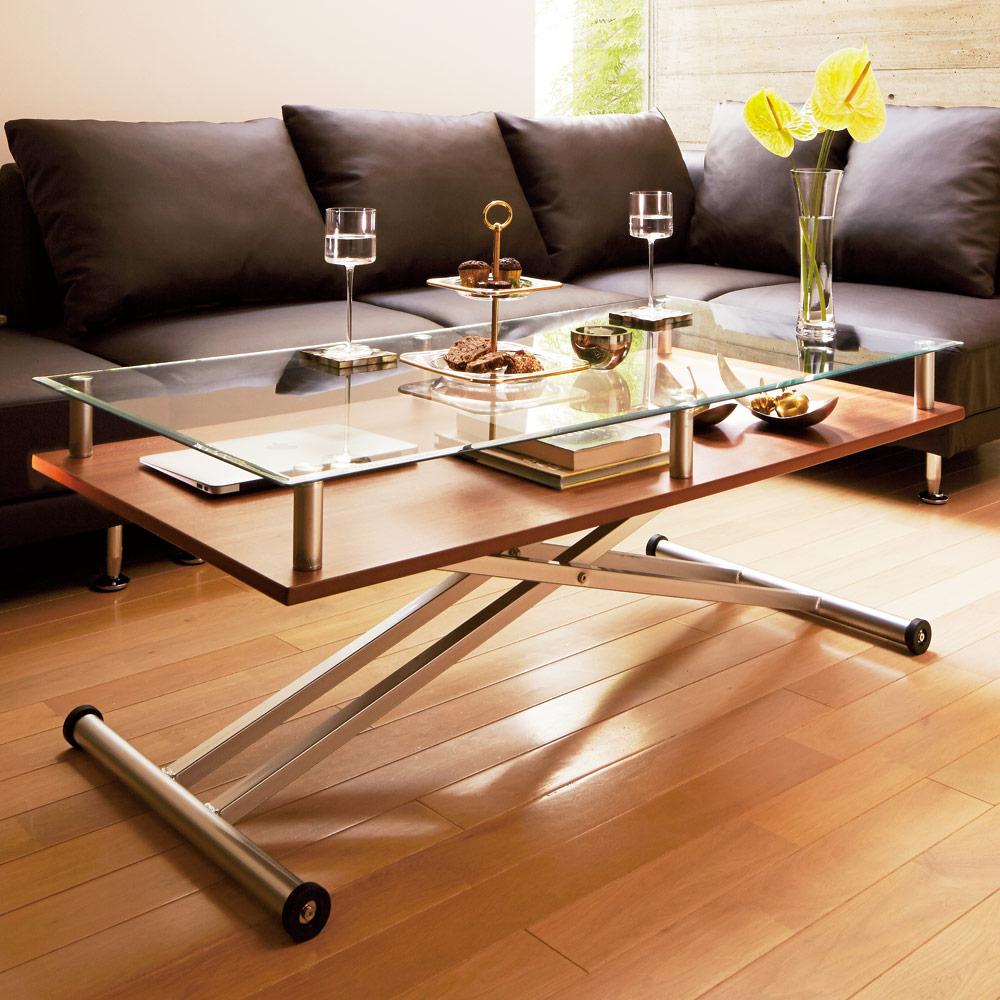 ダイニングテーブル 110〜150cm 伸長式 昇降式 強化ガラス -Work T5R