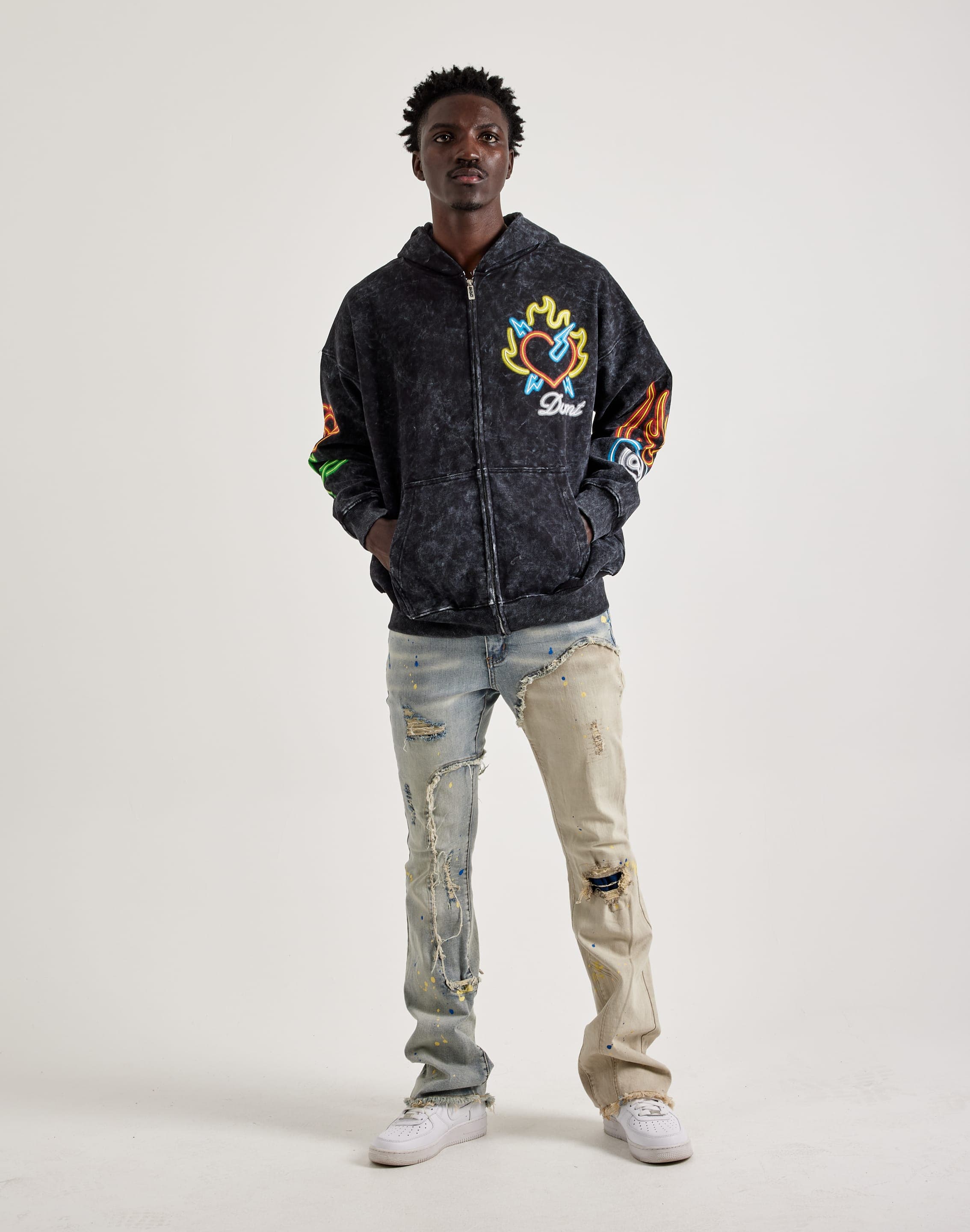 Gneiss Acid Wash Fleece Drop Shoulder Zip Hoodie – DTLR