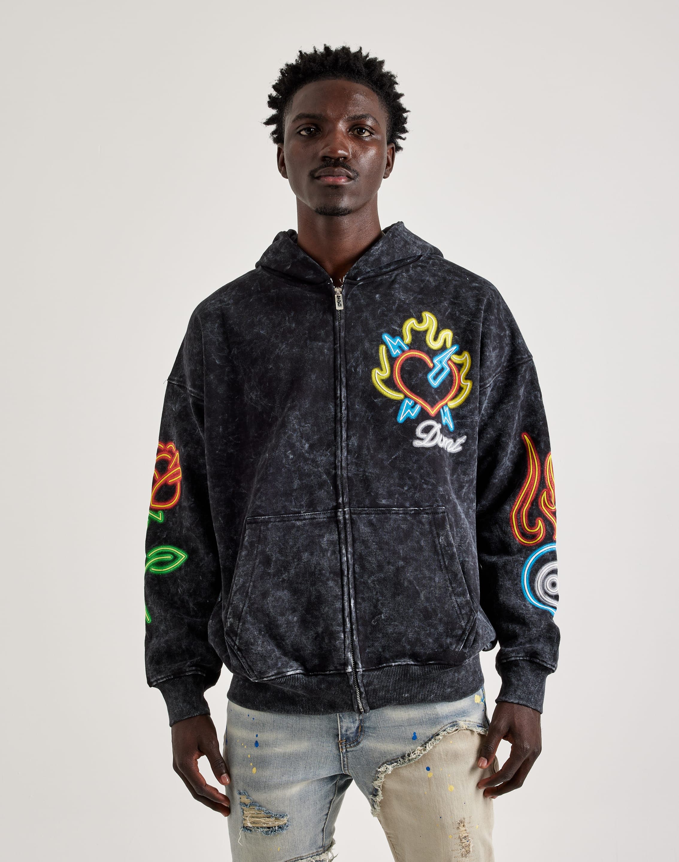 Gneiss Acid Wash Fleece Drop Shoulder Zip Hoodie – DTLR