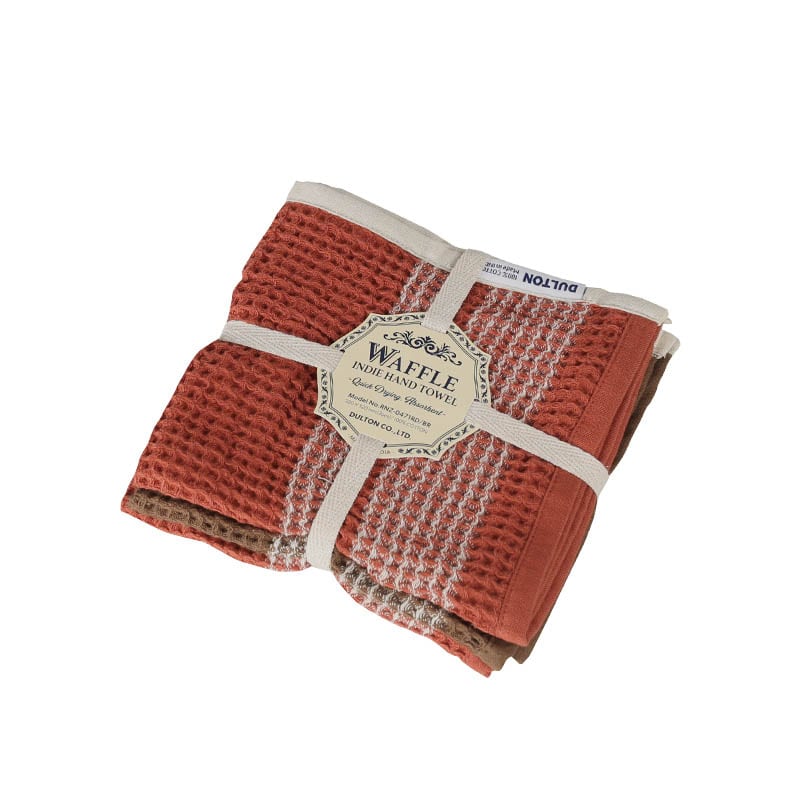 DULTON ONLINE SHOP | WAFFLE INDIE HAND TOWEL SET OF 3 RED & BROWN