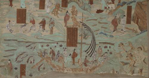 骨董市掘り出し 中国唐時代 敦煌莫高窟壁画 飛天像 発掘品