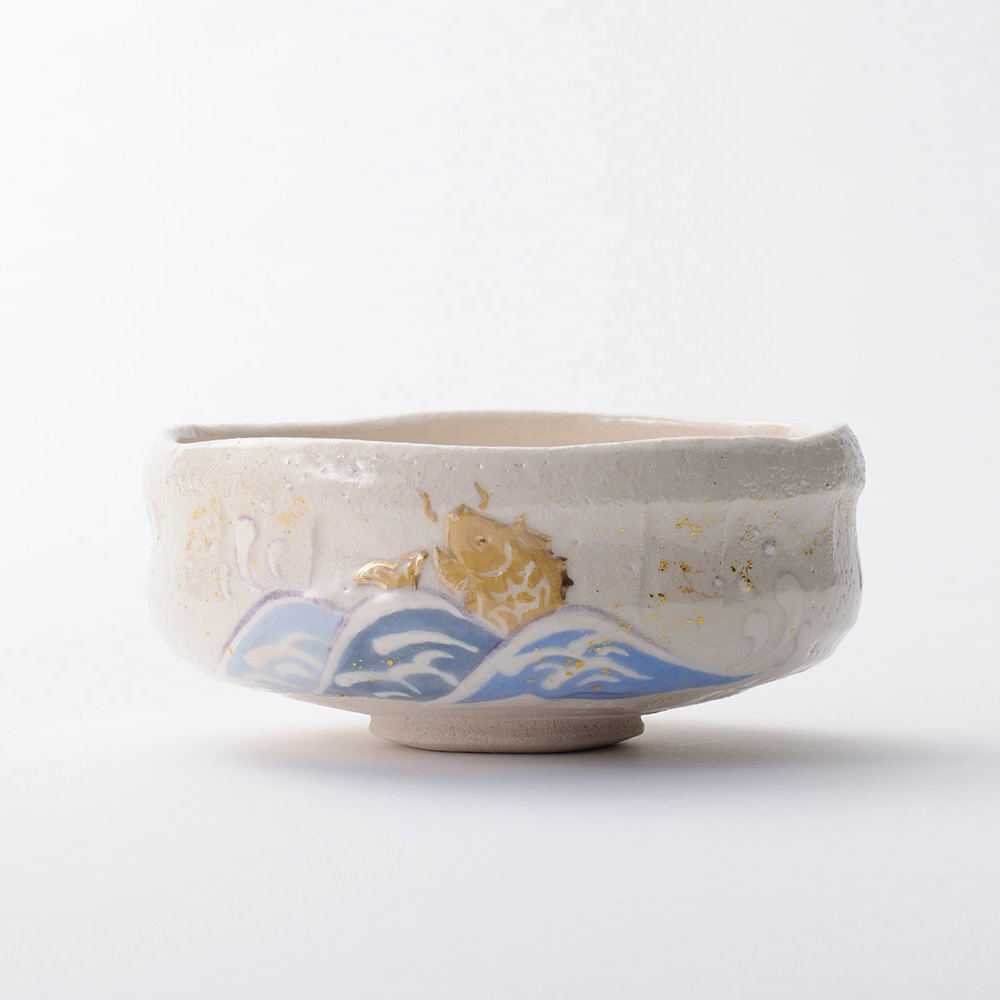 楽焼 馬盥茶碗 楽入窯 吉村楽入 作 朝顔ノ画 共箱