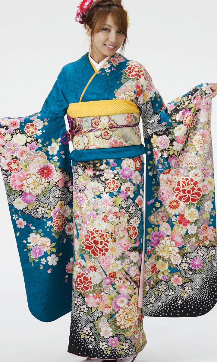 振袖|青系| 古典|8S228|対応身長:158-168cm|ｻｲｽﾞ:15号-21号｜全国宅配