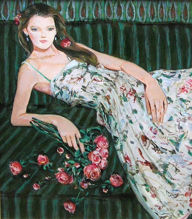 中島裕子 作品 油絵 薔薇 フラワー アンティーク調 【公式通販】