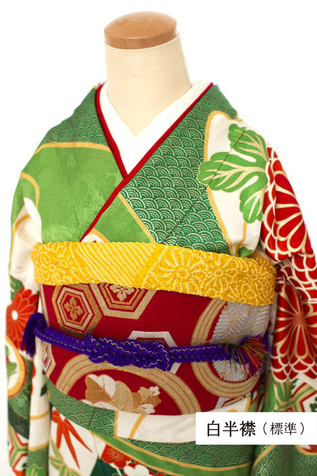 桜色の振袖 菊花紋様 桜】振袖・緑 朱色菊紋 No.F02 / 縁 -enishi-