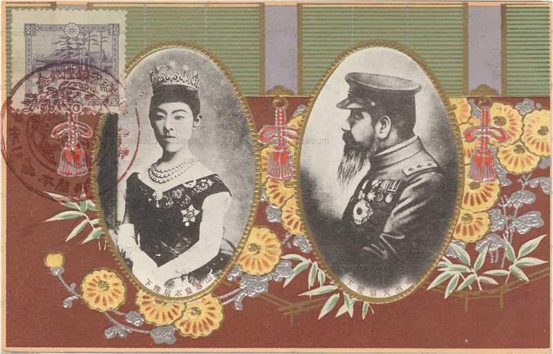 明治天皇昭憲皇后立像写真掛軸220cm