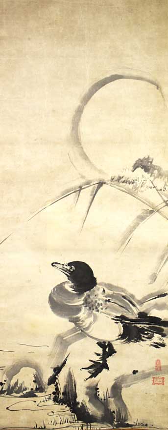 真作】【複製】掛軸 宮本武蔵 芦葉達磨図 二天一流の禅意を描く 箱入