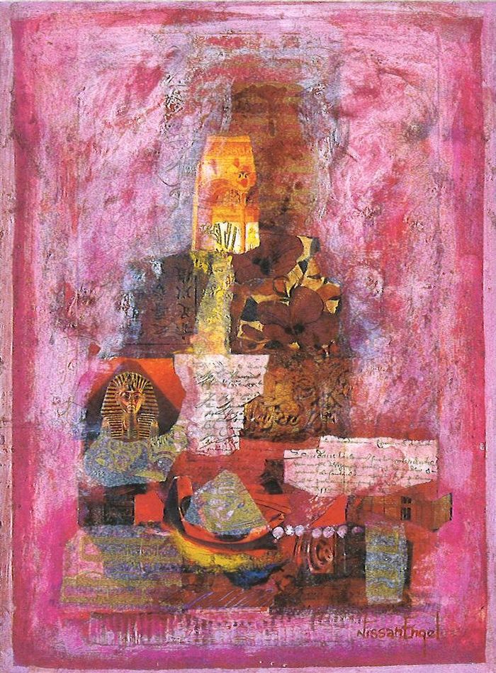 ニッサン・インゲル「メロディー」オリジナル 油彩 コラージュ 原画