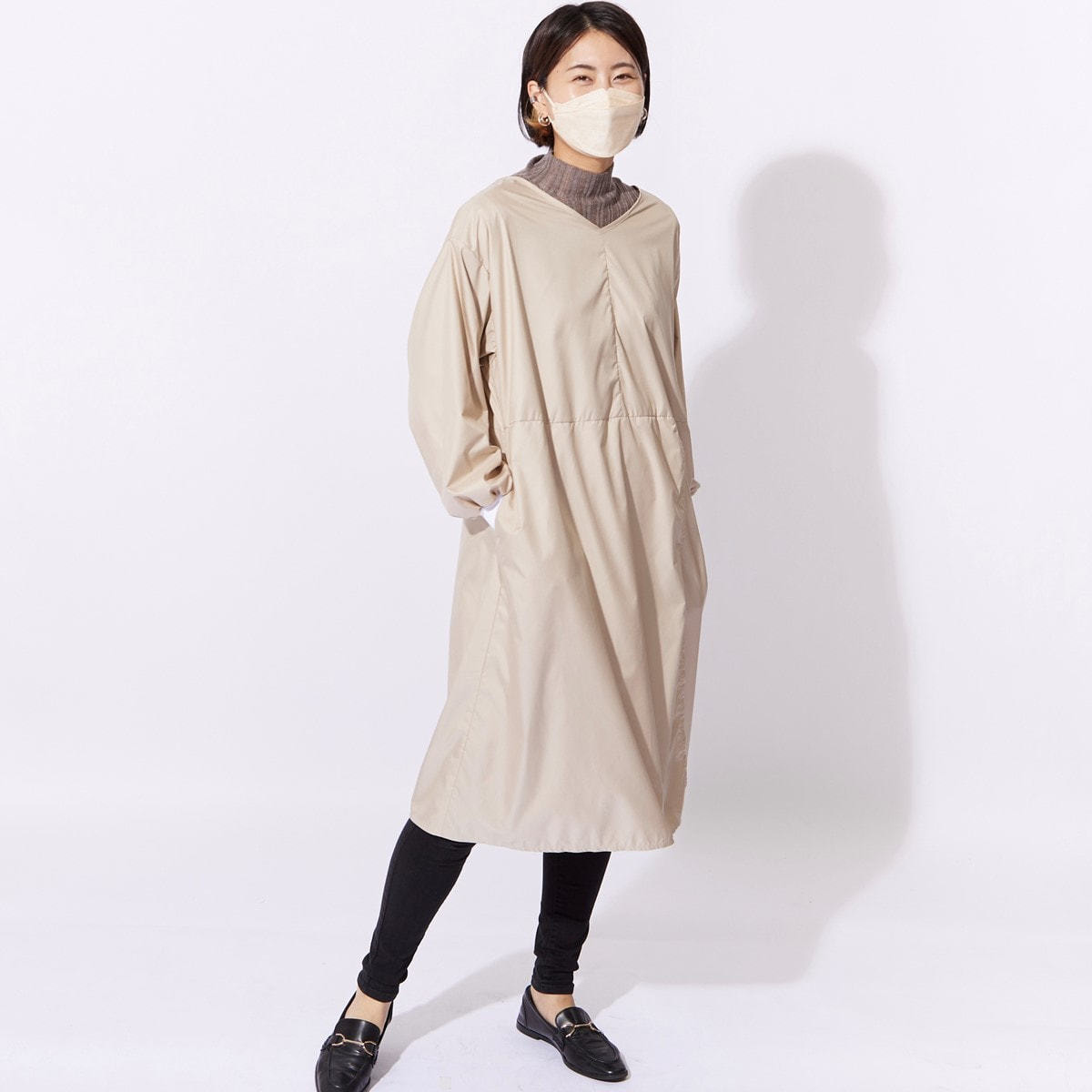 ValleyMODE 長袖スリットエプロンドレス（プラスサイズ）ベージュの