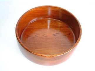 蔵出し特価欅製 無垢茶びつ茶箱 円形 蓋(お盆)付き直径33cm 高さ