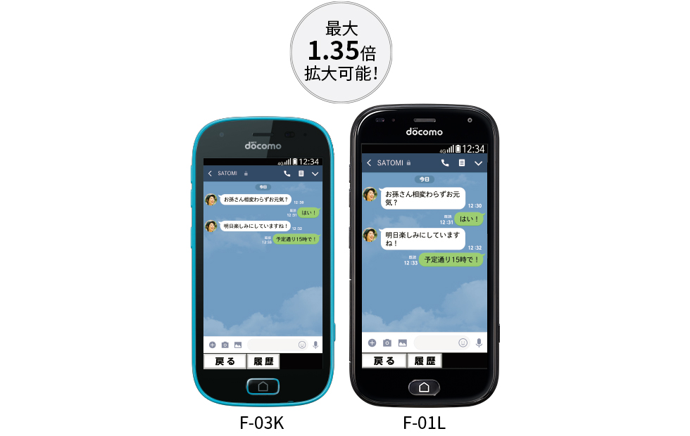 らくらくスマートフォン me F-01L 製品特長（見やすい） - FMWORLD.NET