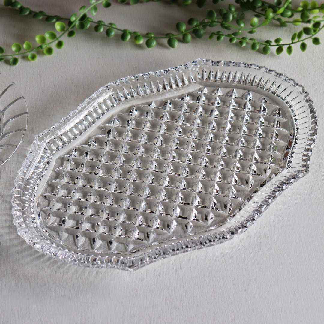 ヴィンテージクリスタルカットガラスプレートトレイ｜アンティーク