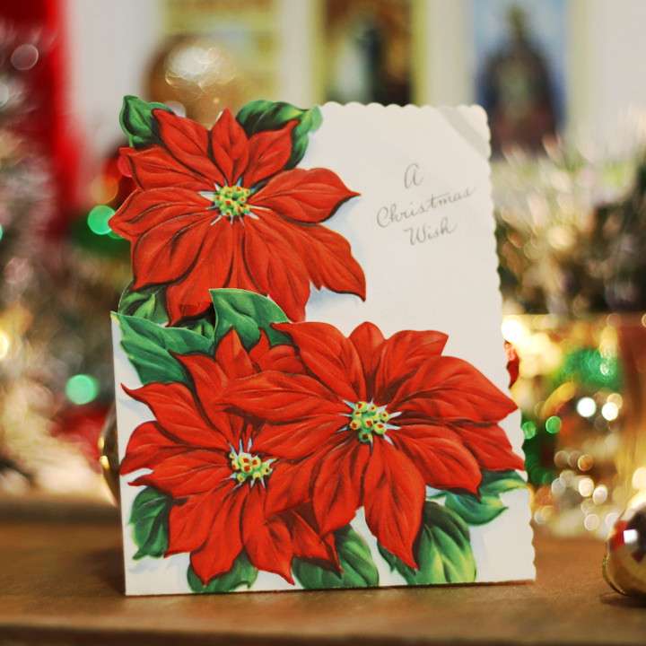 USAヴィンテージ1950年代紙ものクリスマスカード｜ポインセチア