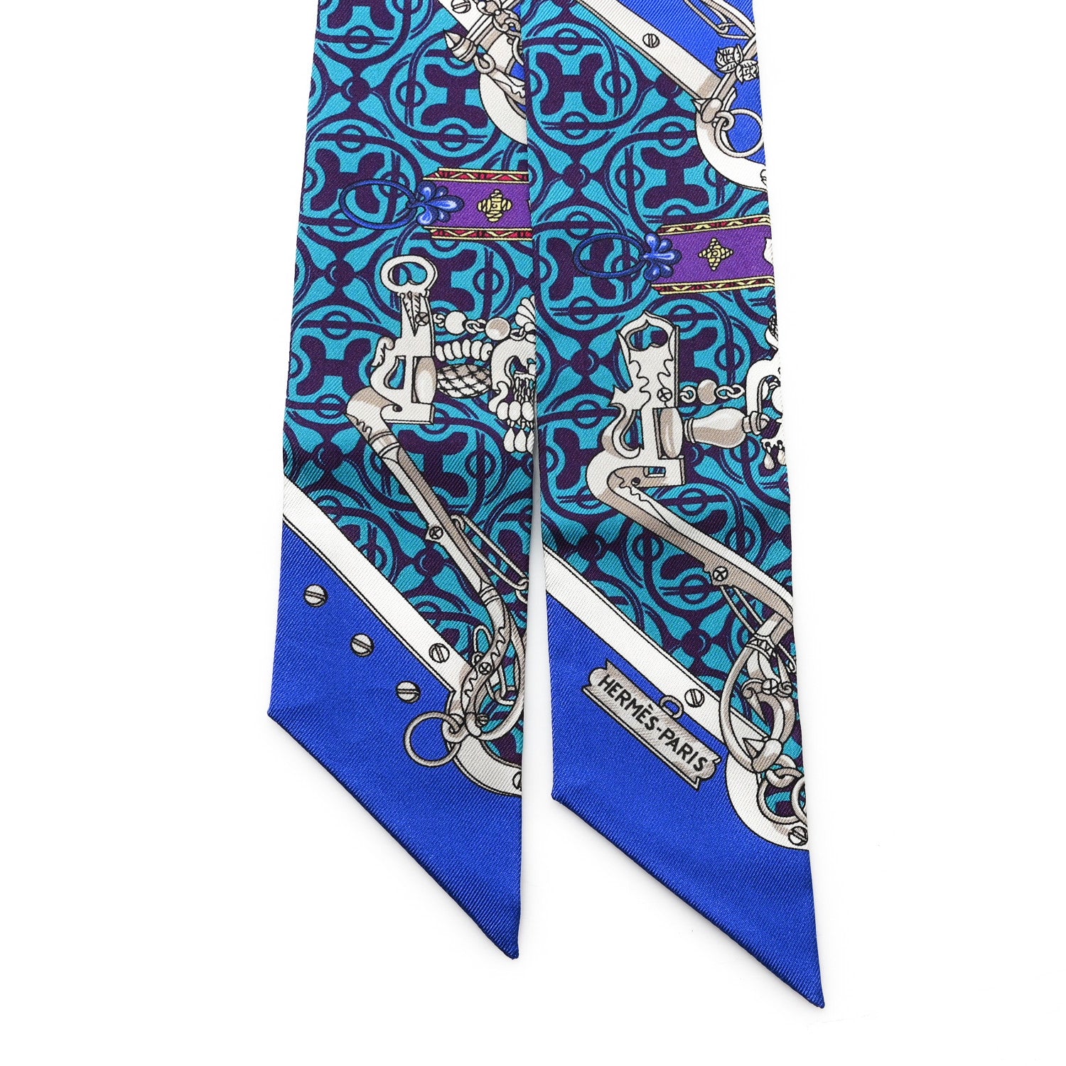 Hermes Silk Mors Et Gourmettes Remix Twilly Bleu Roy Turquoise