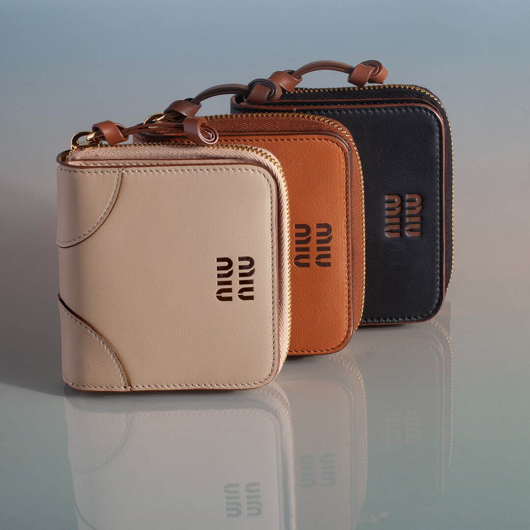 ミュウミュウ 折り財布 ロゴプレート リボン バイカラー レザー