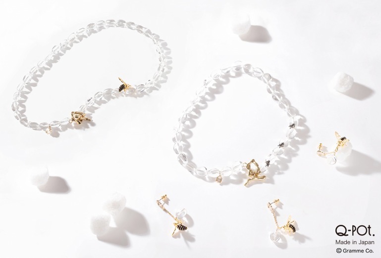 Q-pot.まるで“ハチミツ”天然石ジュエリー、女王蜂モチーフ付き1点物