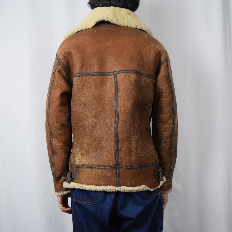 フランス製 レザー 革 ボアライナー 茶色 ブラウン ミリタリータイプ