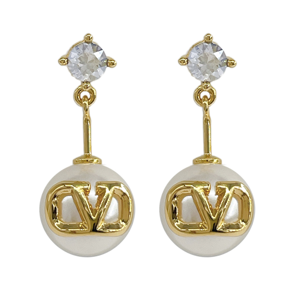 新品】 VALENTINO ピアス Vロゴ スワロフスキー ゴールド