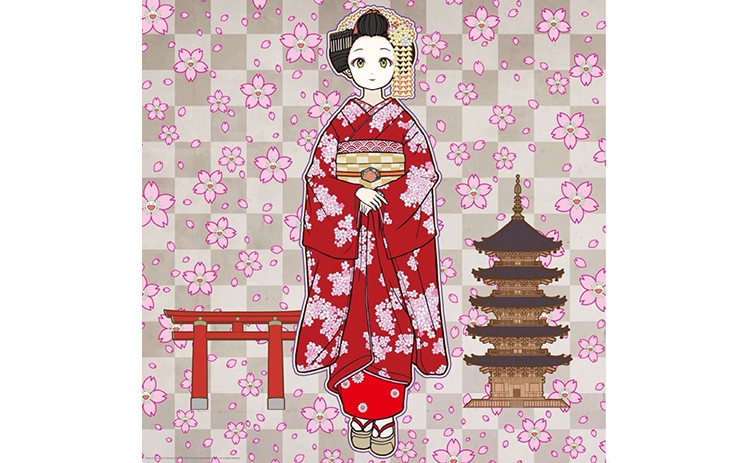 村上隆ポスターED300 京都の舞妓さん青に桜