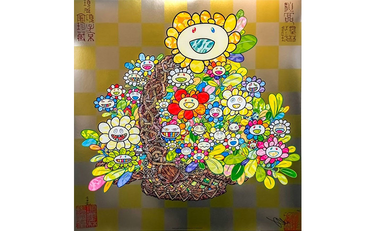 村上隆 のび太とドラえもんがお花の中にいます 版画 お花畑の中