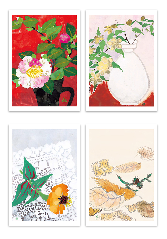 小倉遊亀の肉筆画 画帳、下描画、色紙、手紙 小倉遊亀真作の肉筆