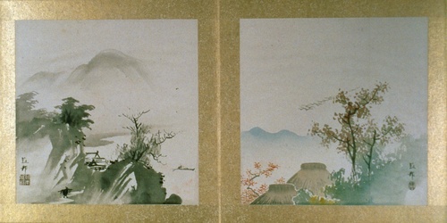 g*d様 綱島静観『黄昏 たそがれ』共箱 明治 岡山 橋本雅邦師事 掛軸