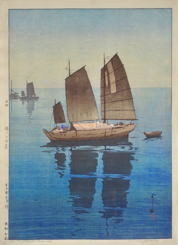 H. Kyu 油彩画 帆船の風景 1974年 H. Kyu 油彩画 帆船の風景 1974年 H