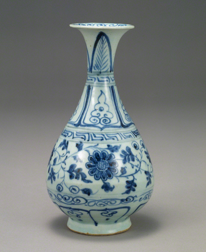 大清乾隆年製染付青花唐草八宝紋瓶チベット仏教用具官窯物(E-19)