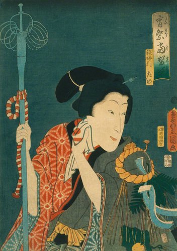 六代目歌川豊国作手描き日本画板画題目舞妓図額装仕立て