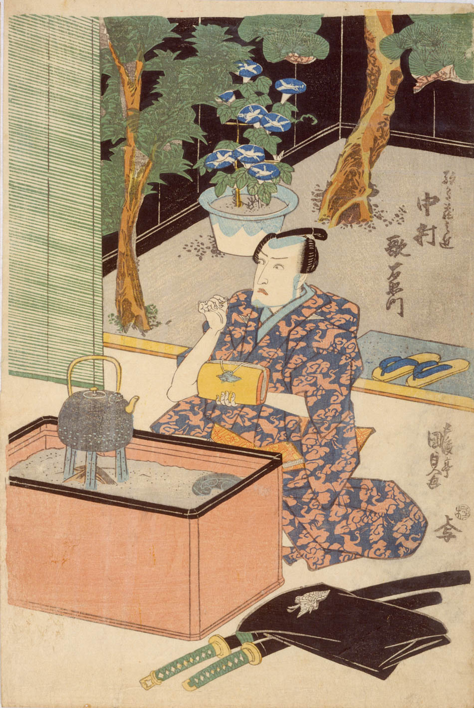 中村不折直筆サイン入木版画「信州下伊那郡 天龍峡之景」1