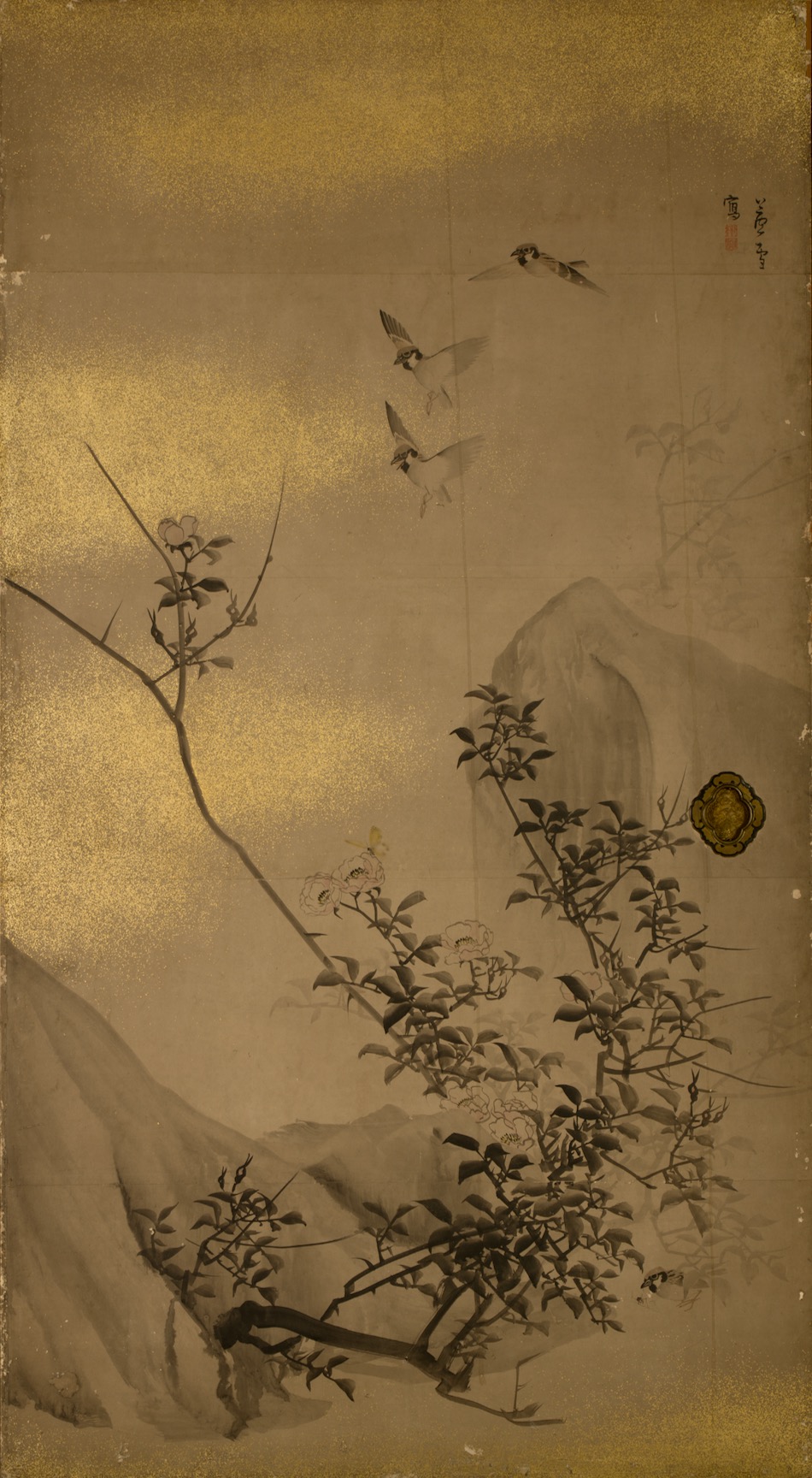 雀に薔薇図 | 長澤蘆雪 | 収蔵品詳細 | 作品を知る | 東京富士美術館