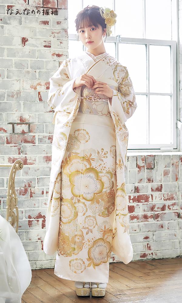 シルク製 花柄 振袖 白 シルク製 花柄 振袖 白 シルク製 花柄 振袖 白