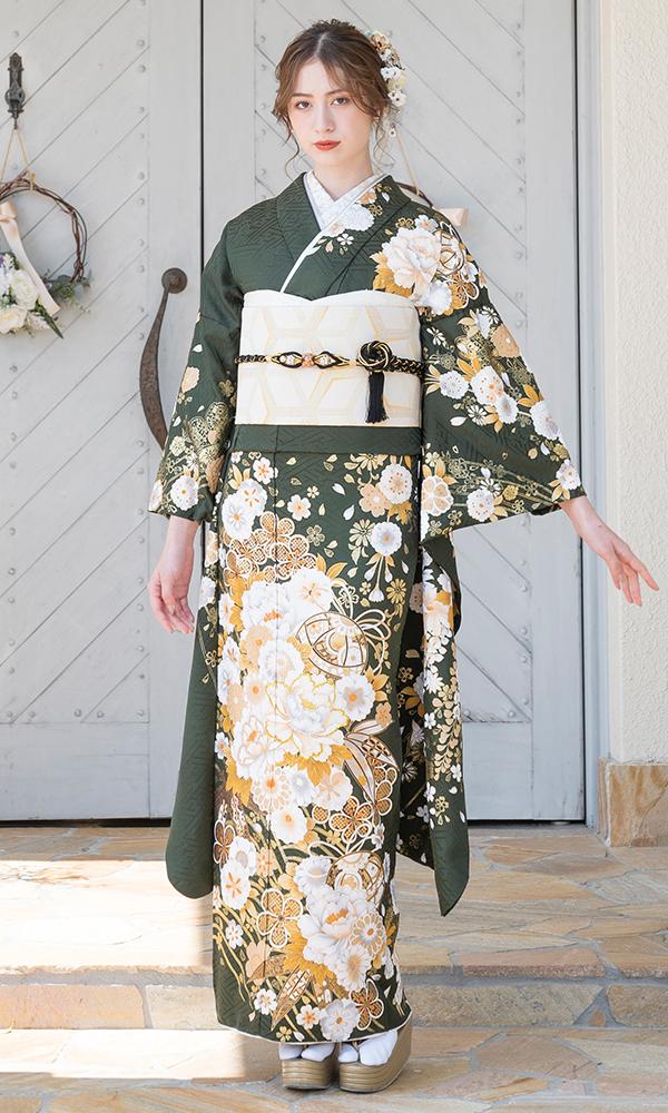 濃緑に白と金彩友禅振袖｜振袖大好き 【菊京屋】振袖レンタル 成人式
