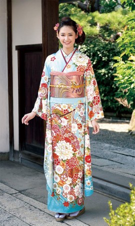 京友禅振袖・水色・白の牡丹┃伝統古典【菊京屋】