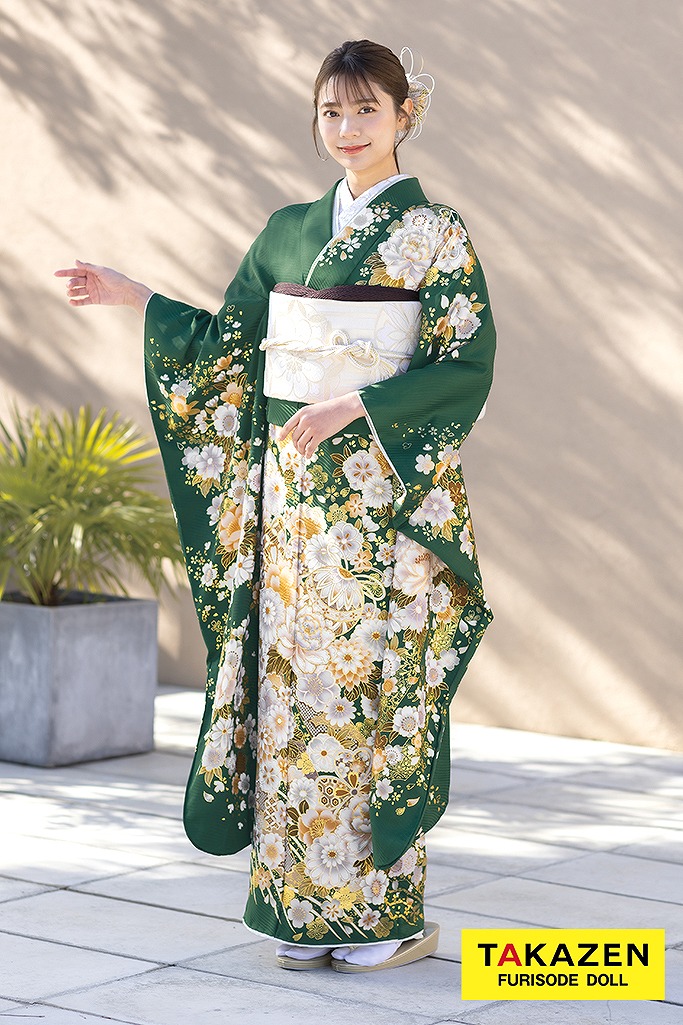 振袖フルセット(8点)・成人式・金駒刺繍・牡丹・ミントグリーン