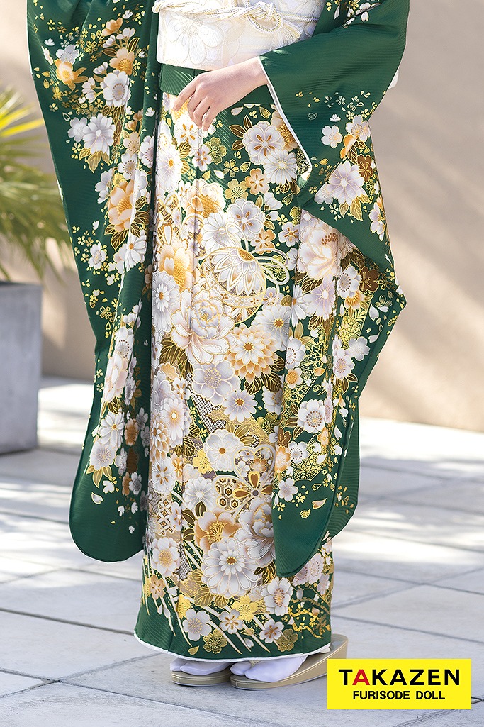 超大特価振袖フルセット 可愛い 正絹 成人式 グリーン 緑 緑/グリーン