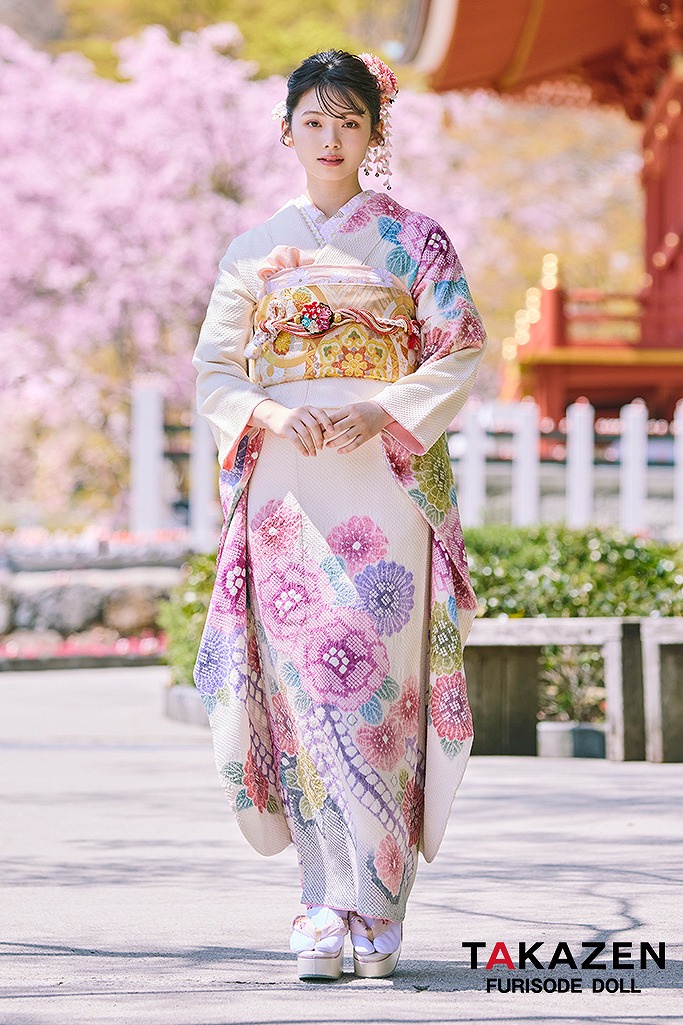 最上級“藤娘きぬたや” 白/ピンク 藤の花 総絞り振袖ネットレンタル