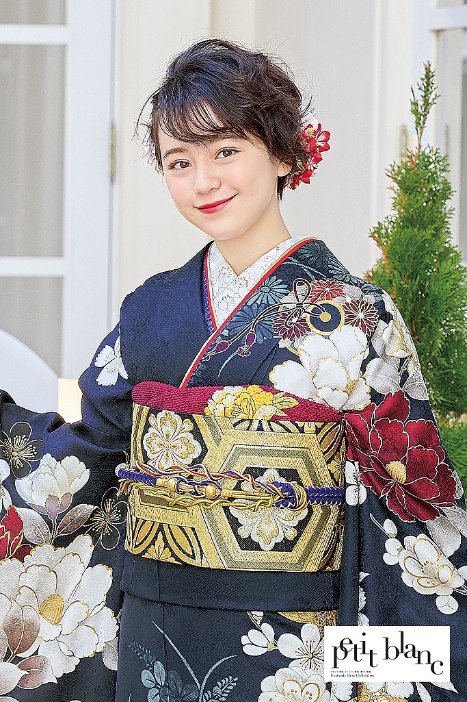 正統派古典 ネイビー/紺 牡丹柄/大柄 大人っぽい 綺麗 高身長さんに