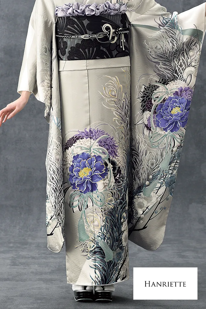 振袖 振り袖 成人式 フルセット 正絹 灰色 グレー 灰茶 絞り 菊 花柄