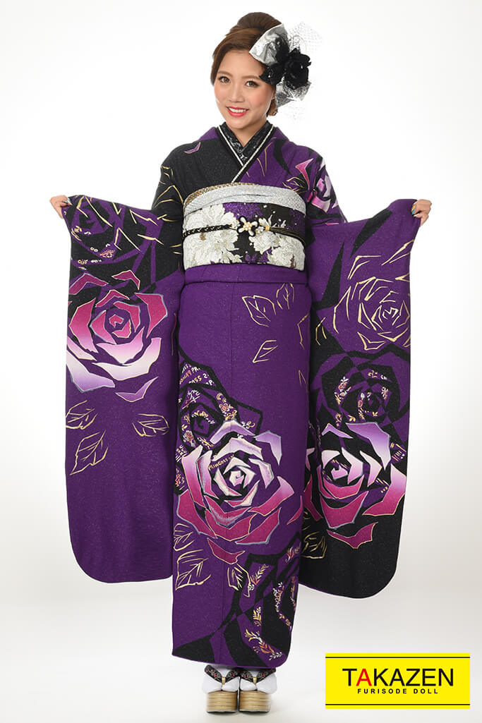 格安クール系 紫/黒 渋い 人気 モード振袖ネットレンタル お得 激安