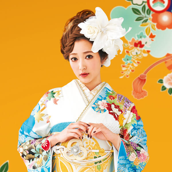 オススメ古典帯揚げネットレンタル 白/ブルー(水色)｜成⼈式の振袖