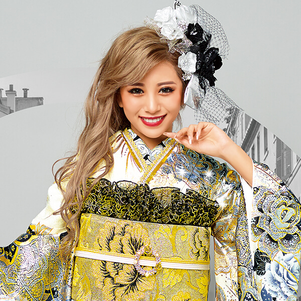 大人気ストーン重ね衿ネットレンタル ゴールド(3種類)｜成⼈式の振袖